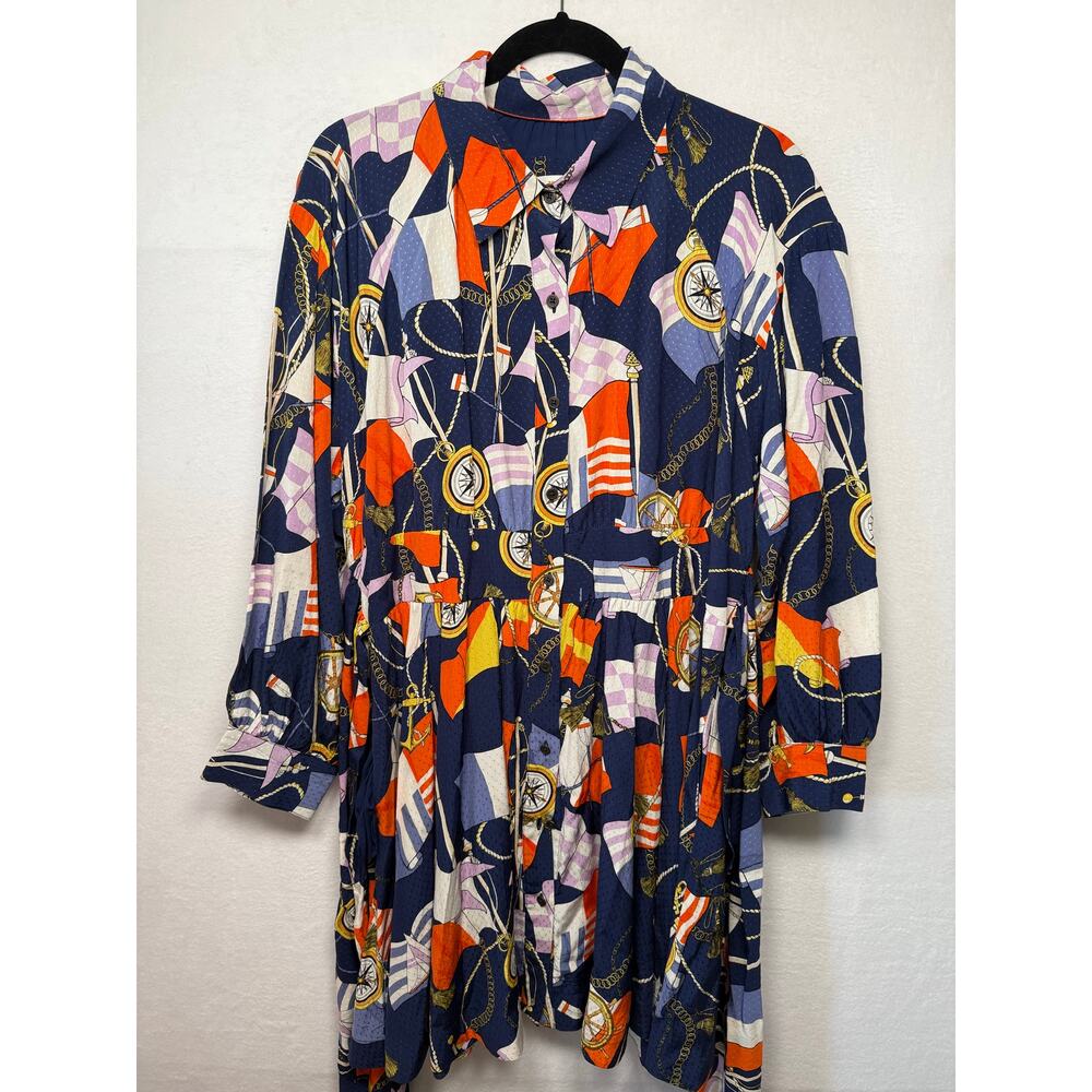 Maeve by Anthropologie Nautical Print Shirt Dress, Size Large